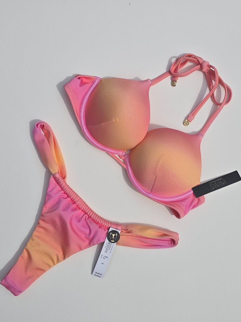 Victoria's Secret Swim Bombshell Add 2 cups Push-up Set Pink Ombre Thong 2026